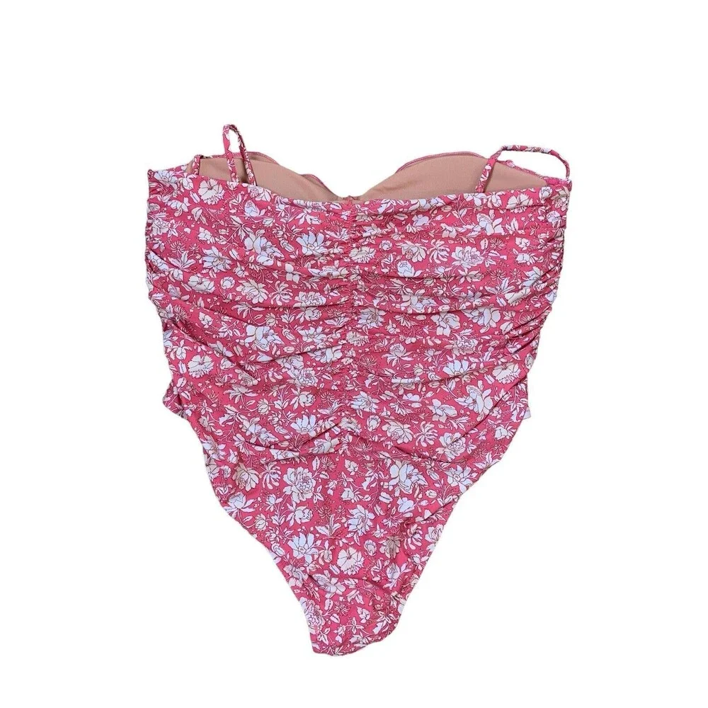 J. Crew Women's 24 Pink Tossed Floral Ruched Sweetheart One-Piece Swimsuit New! - Picture 11 of 11